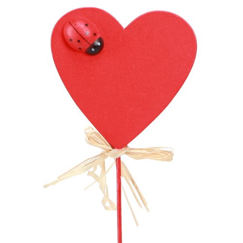 Artículo Plug corazón madera corazones decorativos rojos con mariquitas 6cm 16uds