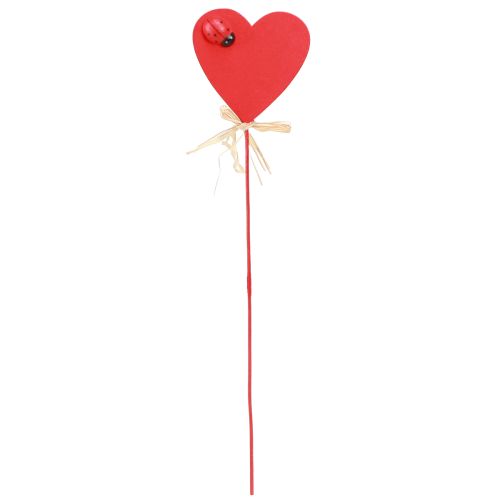 Artículo Plug corazón madera corazones decorativos rojos con mariquitas 6cm 16uds