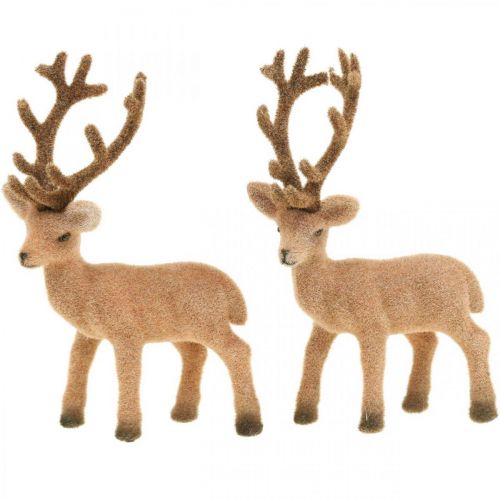Artículo Ciervo decorativo figura decorativa reno decorativo flocado H17cm 6 piezas