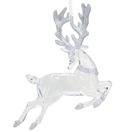 Artículo Decoración de ciervos adornos navideños plateados transparentes 19x21cm 2 piezas