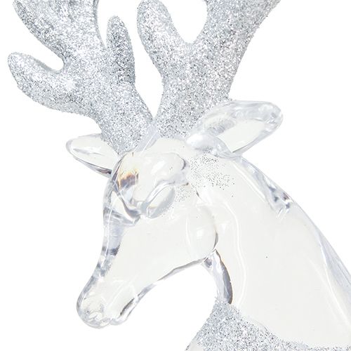 Artículo Decoración de ciervos adornos navideños plateados transparentes 19x21cm 2 piezas