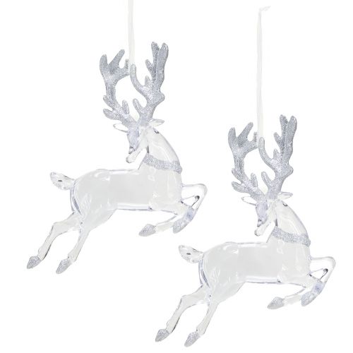 Artículo Decoración de ciervos adornos navideños plateados transparentes 19x21cm 2 piezas