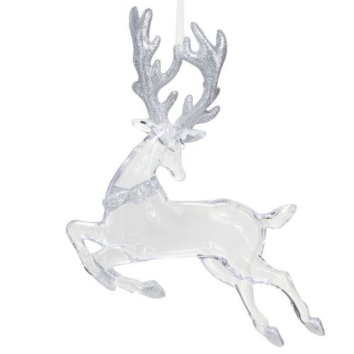 Artículo Decoración de ciervos adornos navideños plateados transparentes 19x21cm 2 piezas