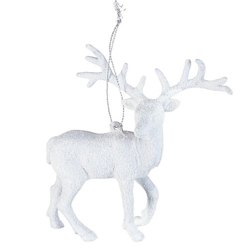 Decoración de ciervos en colgante navideño blanco Al. 13,5 cm 3 piezas