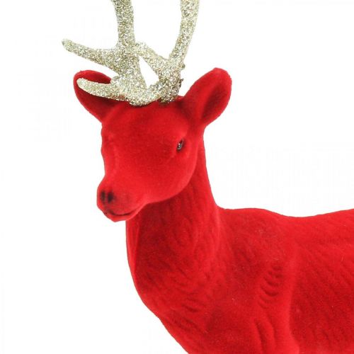 Floristik24 Ciervo decorativo figura decorativa reno decorativo flocado rojo H28cm