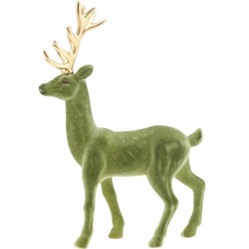 Floristik24 Ciervo decorativo figura decorativa reno decorativo flocado verde Al.37cm