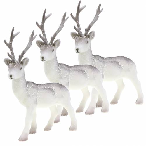 Artículo Reno decorativo blanco con purpurina – Decoración navideña de invierno 20 cm 3 piezas