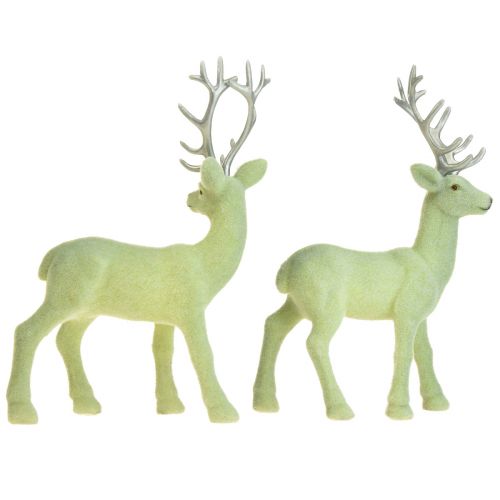 Artículo Ciervo reno decorativo ternero gris verde flocado 20 cm juego de 2