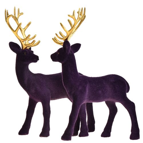Deer Deco Reno Violeta Oro Becerro Flocado 20 cm Juego de 2