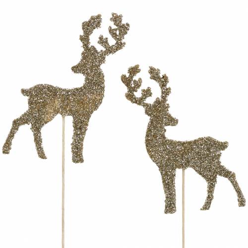 Floristik24 Plug decorativo ciervo purpurina dorado surtido 8/10cm 18 piezas