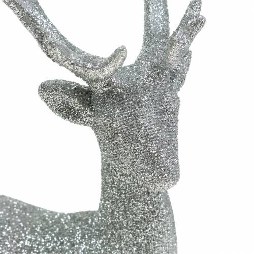 Artículo Figura decorativa ciervo plata brillo 25cm x 12cm