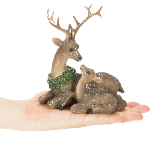 Figura decorativa de una familia de ciervos con nieve como decoración invernal, 17 cm. | Floristik24.es