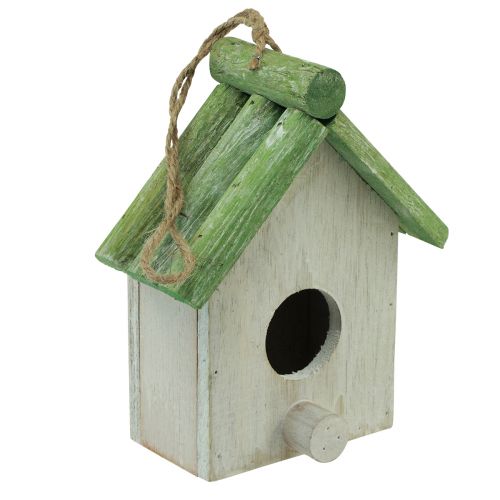 Floristik24 Decoración colgante casita para pájaros madera verde blanco 14,5×7,5×17,5cm