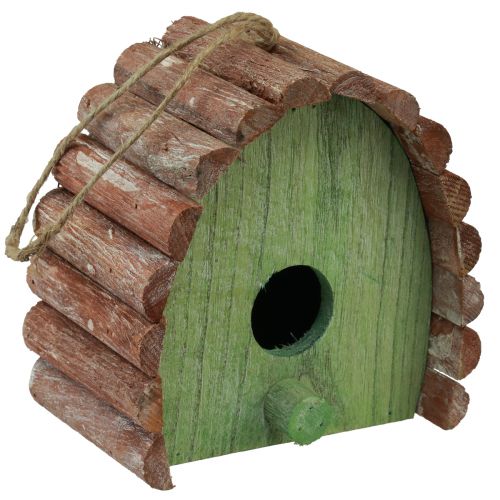 Artículo Pajarera decorativa colgante con techo redondo madera verde marrón 16,5×10×17cm