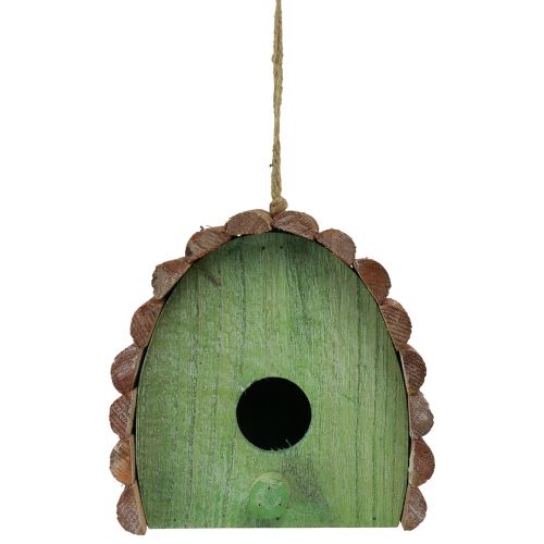 Artículo Pajarera decorativa colgante con techo redondo madera verde marrón 16,5×10×17cm