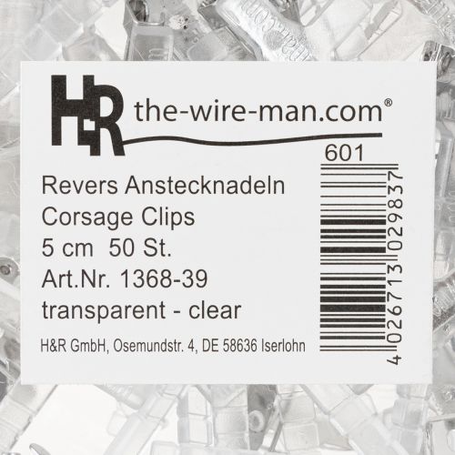 Artículo Pines de solapa de boda transparentes/plateados 5 cm 50 piezas