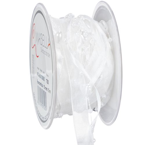 Cinta de organza blanca para decoración de bodas, 10 mm x 5 m, con corazones y perlas.