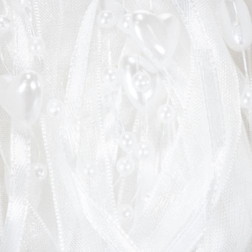 Artículo Cinta de organza blanca para decoración de bodas, 10 mm x 5 m, con corazones y perlas.
