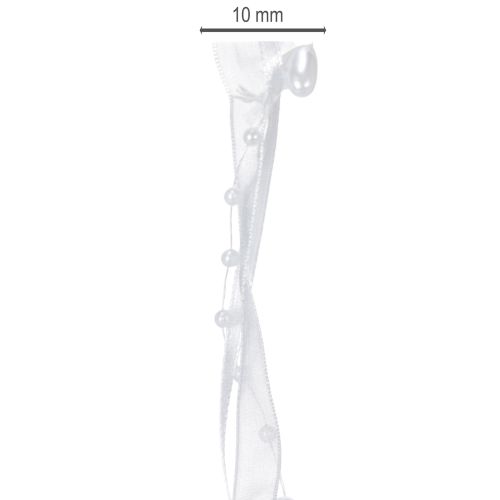 Artículo Cinta de organza blanca para decoración de bodas, 10 mm x 5 m, con corazones y perlas.
