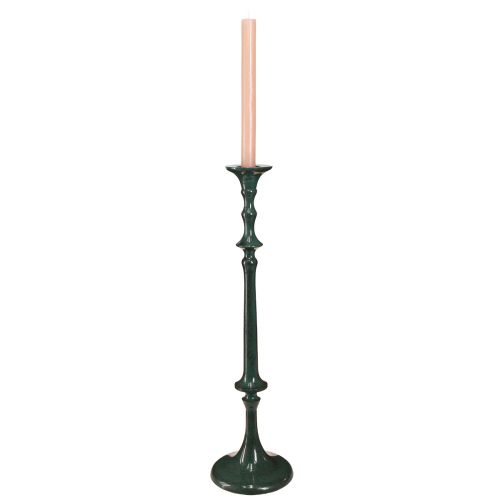 Artículo Portavelas alto de metal aspecto cerámico verde Al. 49 cm