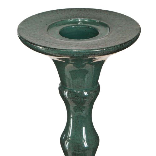 Artículo Portavelas alto de metal aspecto cerámico verde Al. 49 cm