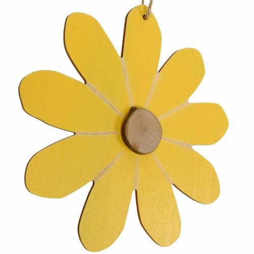 Floristik24 Flores de madera para colgar, decoración primaveral, flores de madera amarillas y blancas, flores de verano 8 piezas