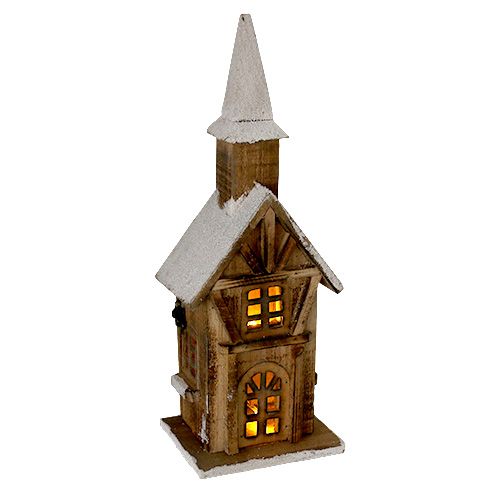 Floristik24 Iglesia de madera con iluminación LED natural, blanco 42cm