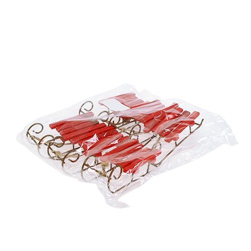Artículo Trineo de madera para colgar rojo 12cm x 4,5cm x 3,5cm 6uds