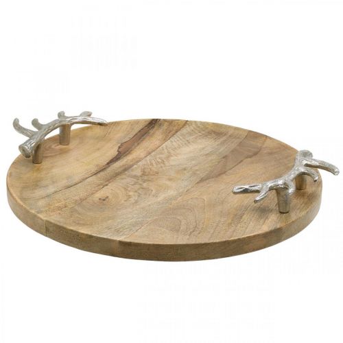 Floristik24 Bandeja de madera redonda con asa de asta bandeja decorativa rústica Ø39cm