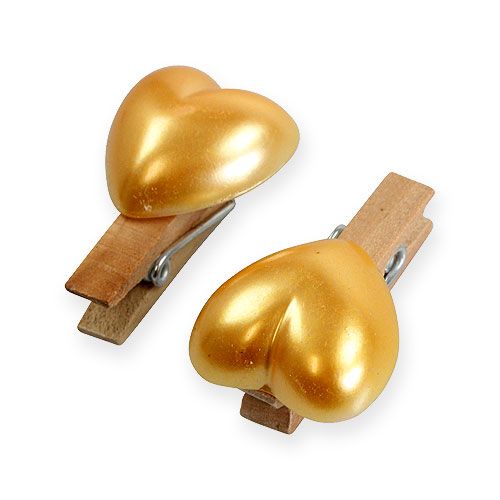 Floristik24 Grapa de madera Corazón Oro 3.5cm 24pcs
