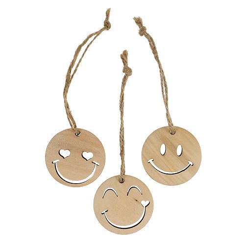 Artículo Colgante de madera Emoticon Emoticon® Ø4cm natural 24 piezas