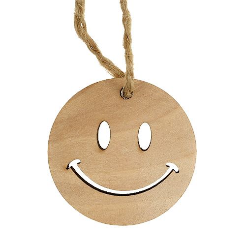 Artículo Colgante de madera Emoticon Emoticon® Ø4cm natural 24 piezas