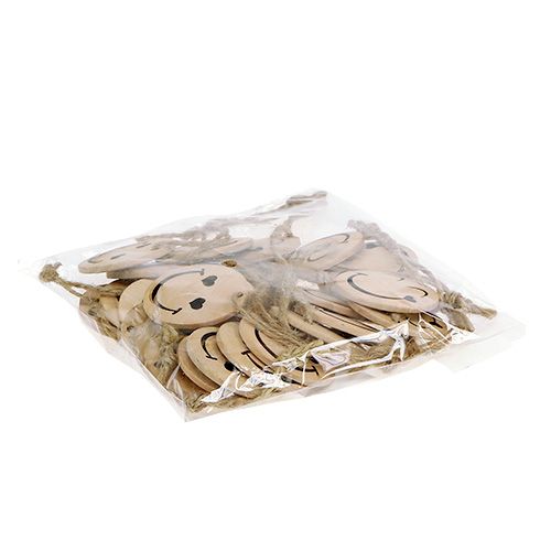 Artículo Colgante de madera Emoticon Emoticon® Ø4cm natural 24 piezas