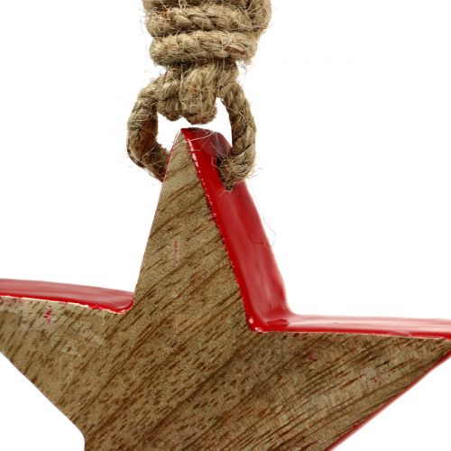 Artículo Estrella de madera roja natural 10cm para colgar 1ud