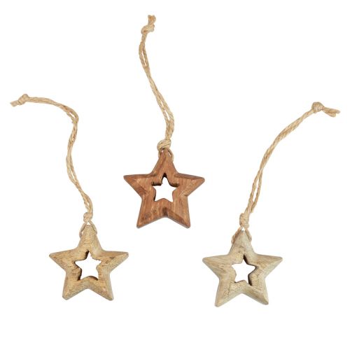 Floristik24 Colgantes de madera estrellas de madera adornos naturales para árboles de Navidad Ø4,5cm 8ud