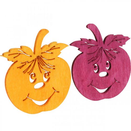 Artículo Streudeko manzana risueña, otoño, decoración de mesa, cangrejo naranja, amarillo, verde, rosa H3.5cm W4cm 72pcs