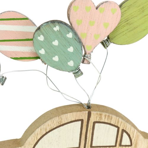 Floristik24 Coche de madera con globos 17cm x 15cm 2uds