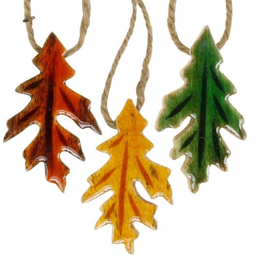 Artículo Hojas decorativas de madera para colgar decoración colorida de otoño 6,5×4cm 12pcs