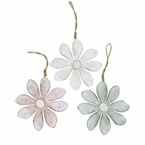 Floristik24 Flores decorativas en colores pastel, flores de verano, flores de madera, adornos florales para colgar Ø12,5cm 3ud