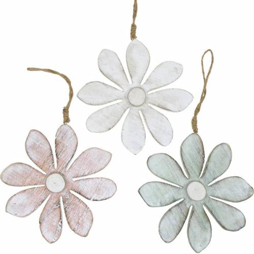 Floristik24 Flores de madera para colgar, verano, flores en colores pastel, decoración primaveral Ø16cm 3uds