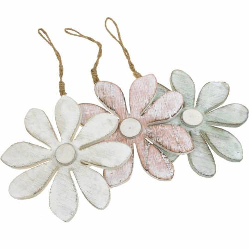 Floristik24 Flores decorativas en colores pastel, flores de verano, flores de madera, adornos florales para colgar Ø12,5cm 3ud