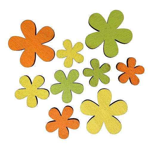 Flor de madera 2-3.5cm naranja, verde, amarillo 36pcs