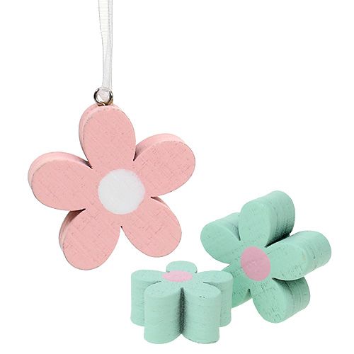 Floristik24 Flores de madera para colgar, espolvorear decoración rosa, verde 12ud