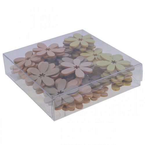 Floristik24 Flores de madera flores decorativas dispersas madera beige/amarillo/rosa Ø4cm 72 piezas