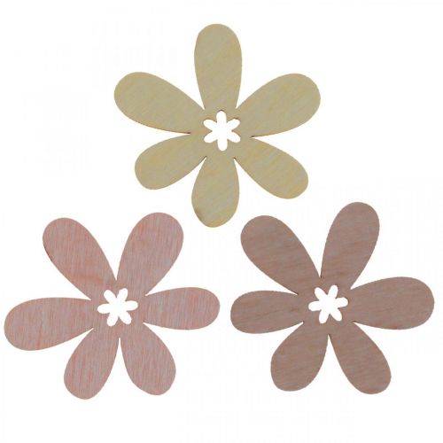 Artículo Flores de madera esparcir decoración flores madera beige/amarillo/rosa Ø4cm 72p