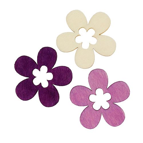 Floristik24 Flores de madera surtidas. Morado, blanco 4cm 72 uds.