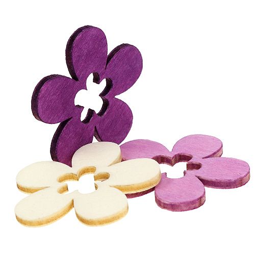 Floristik24 Flores de madera surtidas. Morado, blanco 4cm 72 uds.