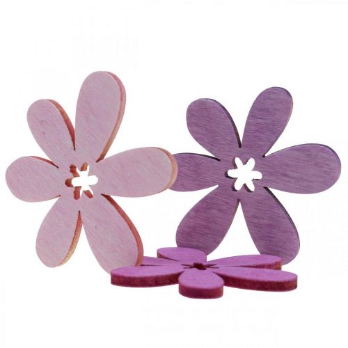 Artículo Flores de madera esparcir decoración flores madera violeta/violeta/rosa Ø4cm 72p