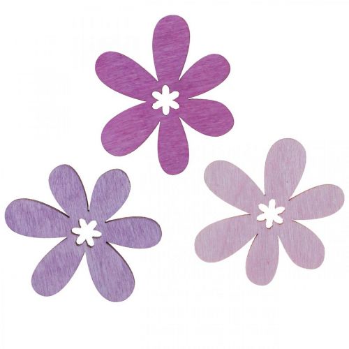 Artículo Flores de madera flores decorativas dispersas madera violeta/violeta/rosa Ø4cm 72 piezas