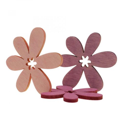 Artículo Flores de madera decoración dispersa flores madera violeta/violeta/rosa Ø2cm 144p